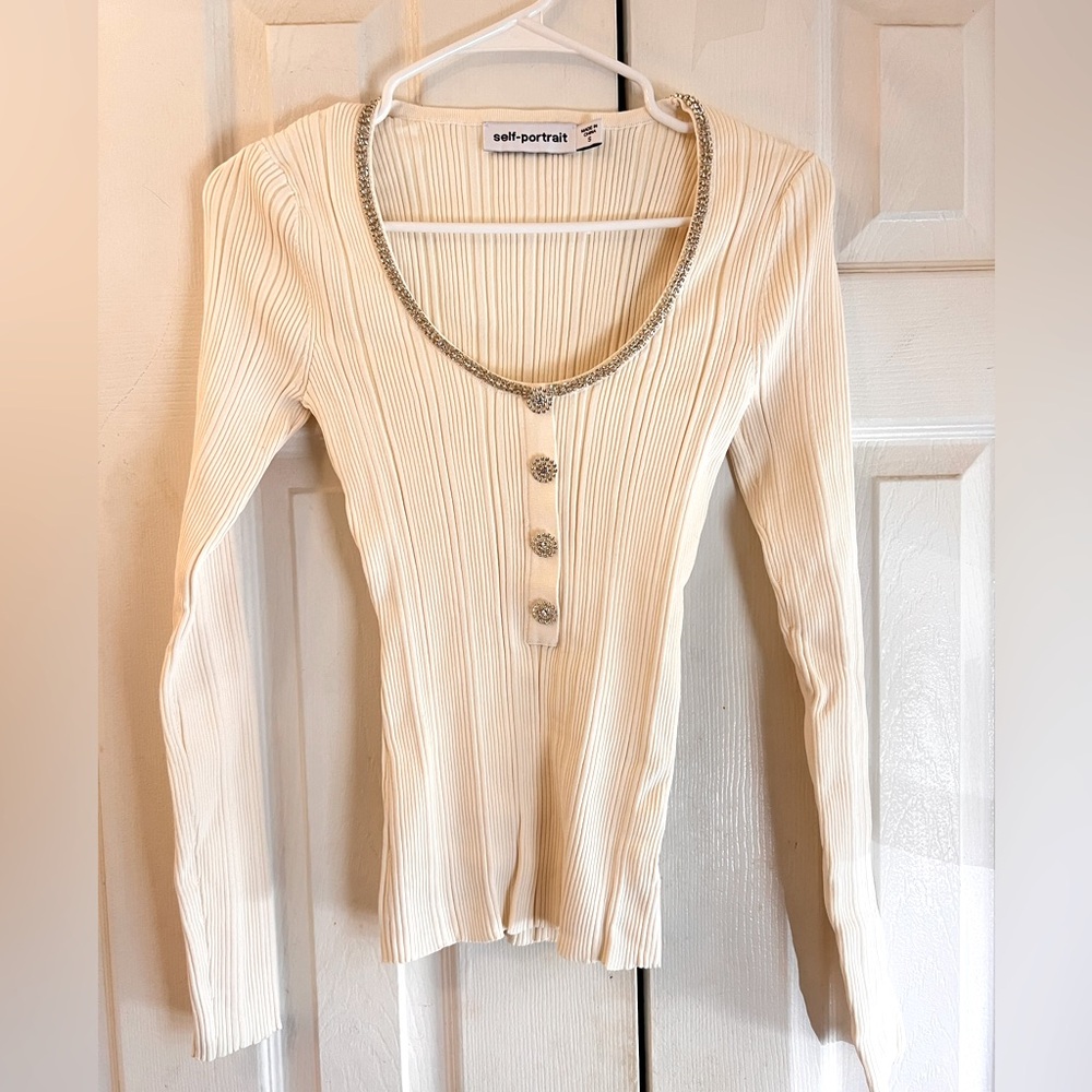 Self-Portrait diamanté-embellished knitted top. Size S. US 2. New never worn.